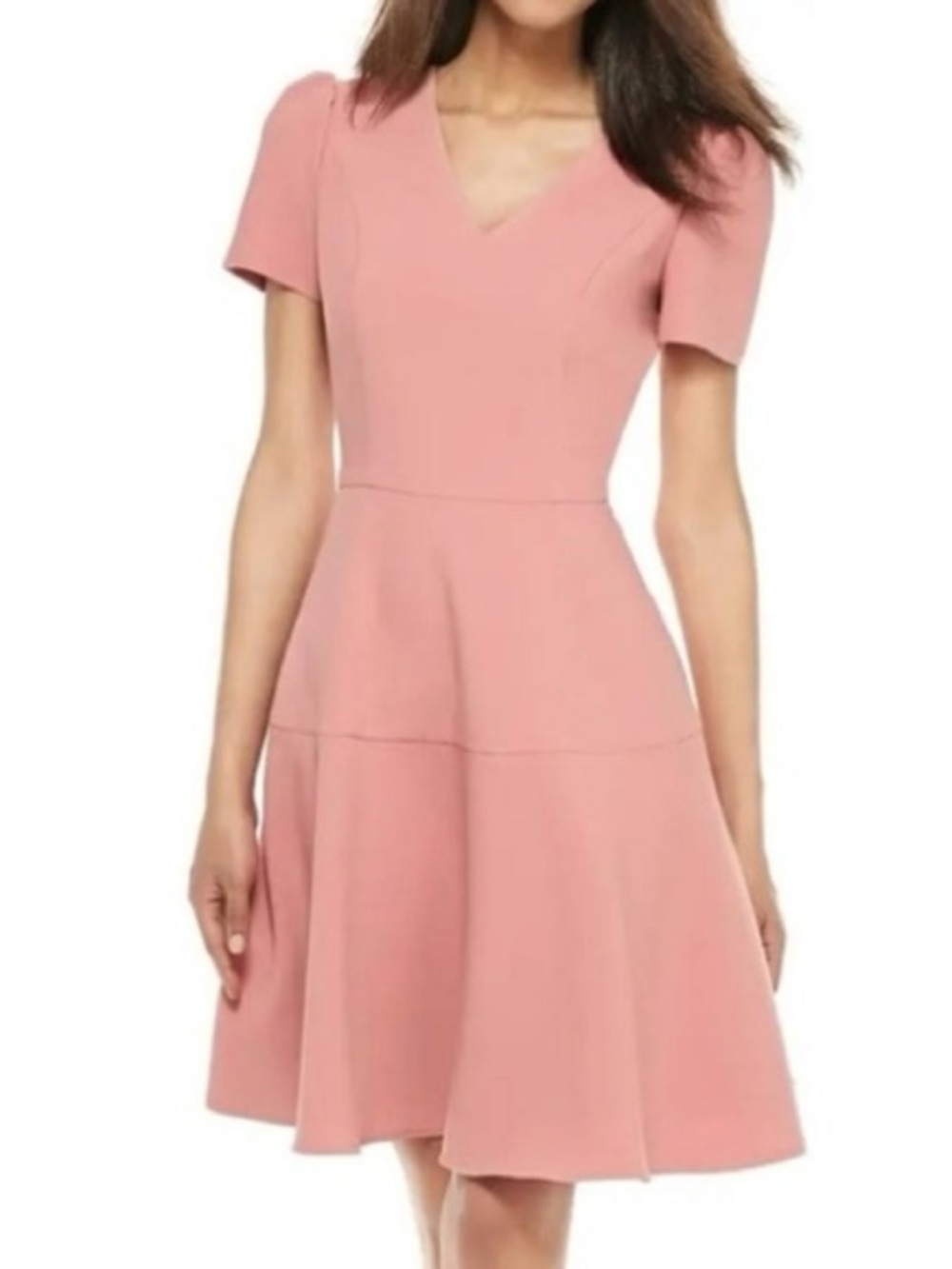 Gal Meets Glam Sz 8 Collection Kate V-Neck Fit & Flare Dress in Rosetta Pink - Picture 12 of 17